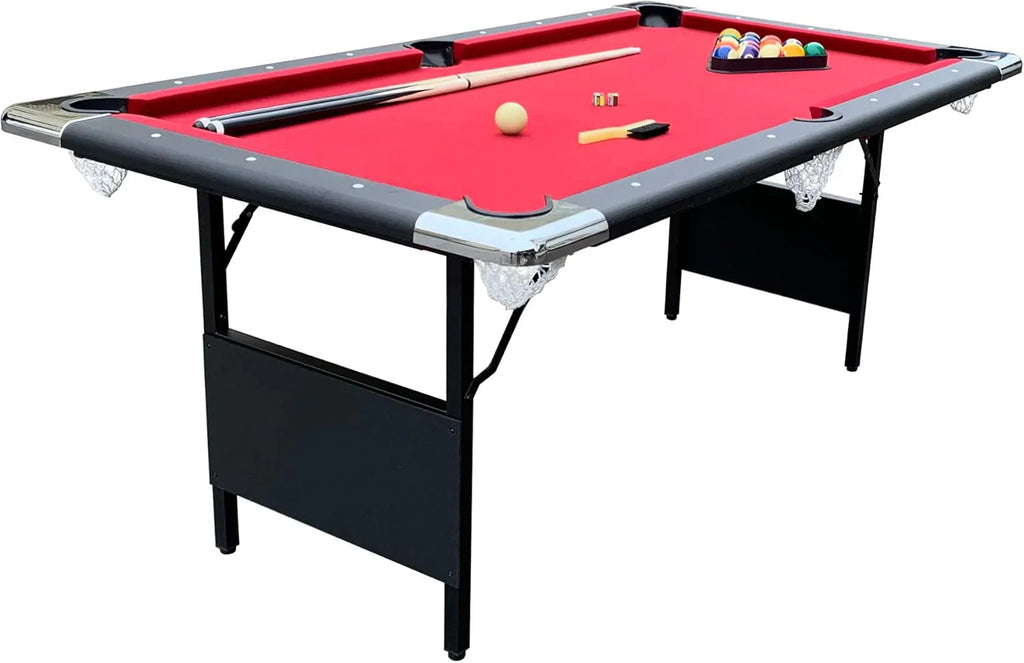 Hathaway Fairmont 6 Ft Portable Pool Table, Adults Folding Billiards Tables for Game Room with Easy Foldable Storage, Includes Full Set of Billiard Balls, Cues, Chalk & Brush