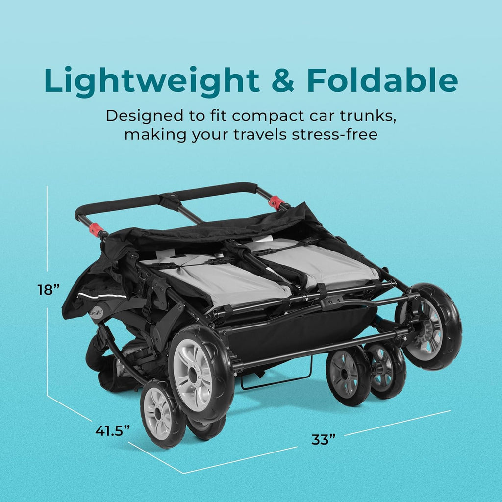 Compass Quad 4 Seat Stroller | 4-Seat Stroller for Daycare | Oversized UV Blocking Canopy | 5-Point Harness | Easy Loading | Storage Bucket | Teal