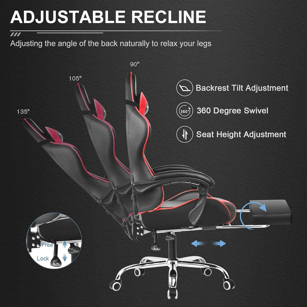 GTPLAYER Gaming Chair, Computer Chair with Footrest and Lumbar Support, Height Adjustable Game Chair with 360  -Swivel Seat and Headrest and for Office or Gaming (White)