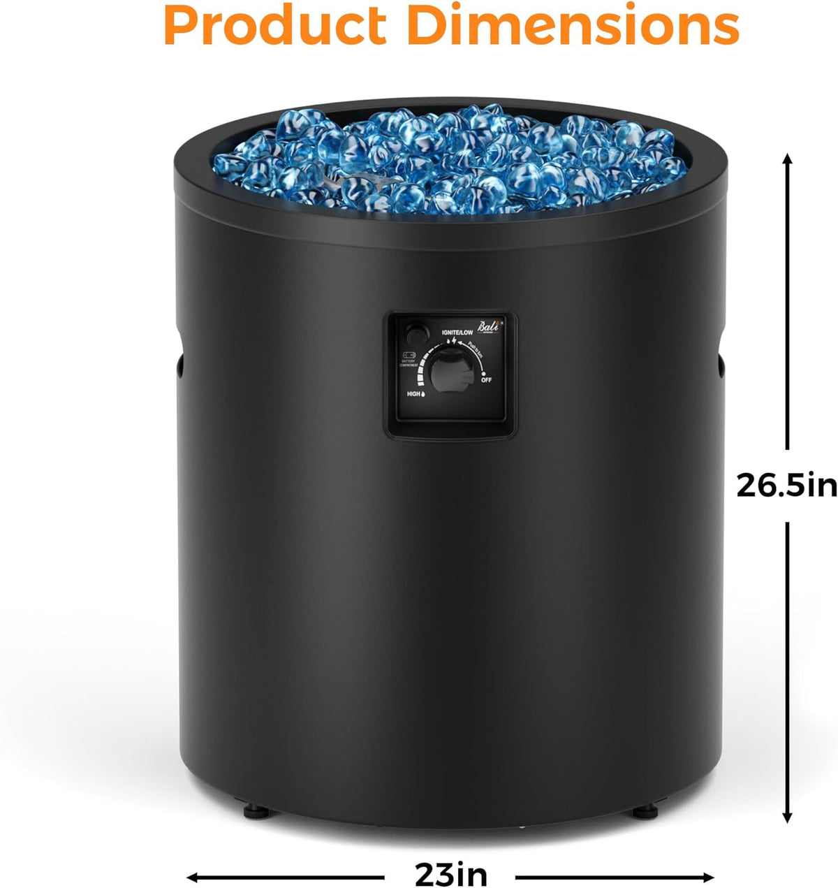 BALI OUTDOORS 50,000 BTU Propane Fire Pit Outside, 23 inch Outdoor Fire Pit Round, Black Firepits for Outside Patio, Garden, Backyard