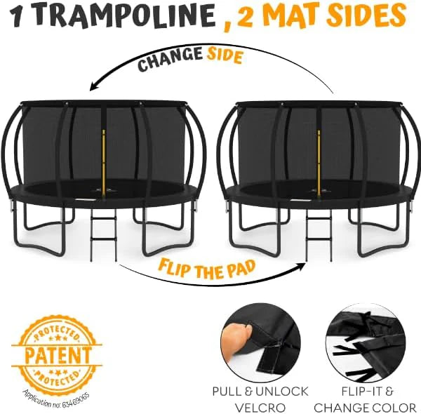 JUMPZYLLA Trampoline 8FT 10FT 12FT 14FT 15FT 16FT Trampoline with Enclosure - Recreational Trampolines with Ladder and AntiRust Coating, ASTM Approval Outdoor Trampoline for Kids