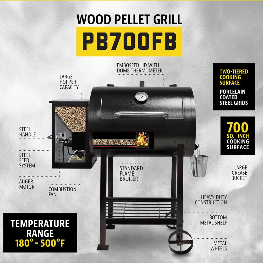 Pit Boss 700FB Wood Fired Pellet Grill with Flame Broiler, 700 Sq. In. Cooking Space