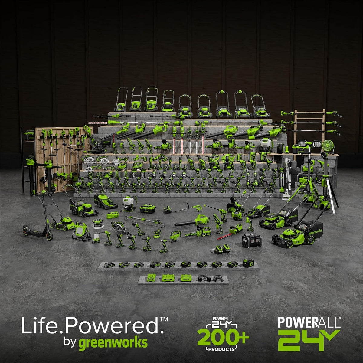 Greenworks 48V (24V x 2) 21" Cordless Battery Self-Propelled Lawn Mower w/Two (2) 5.0Ah USB Batteries & Charger 24V 12" Cordless Battery String Trimmer/Edger (Tool Only) Kit