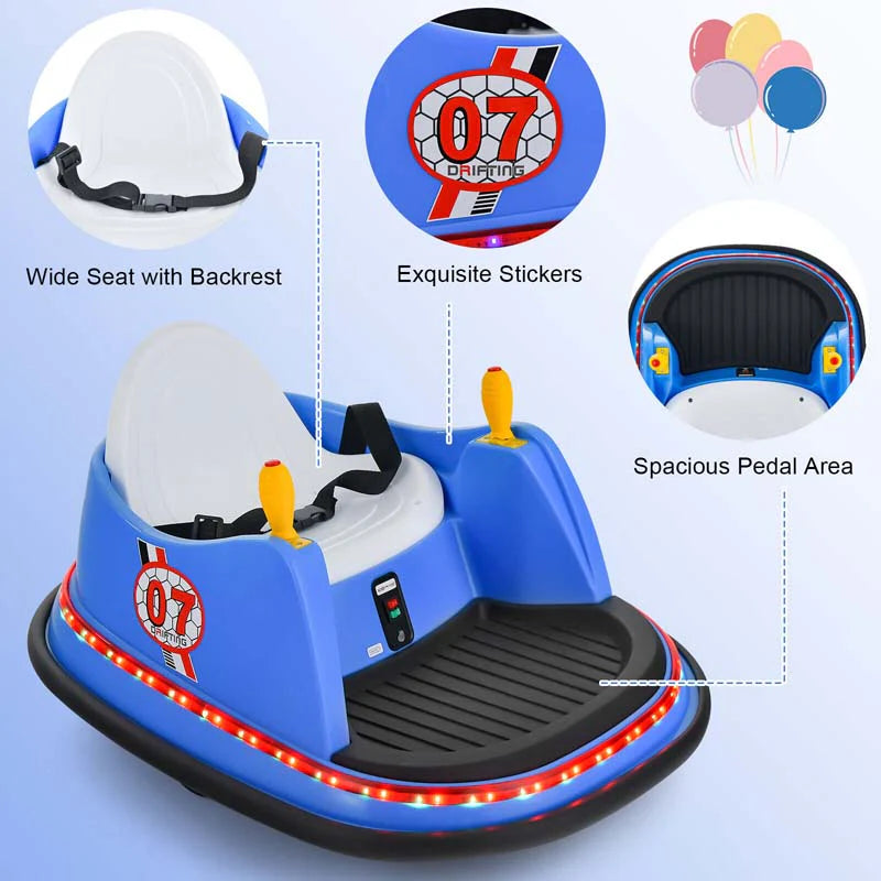 12V Toddler Bumping Car, Battery Powered Baby Ride on Bumper Car with Dual Joysticks, Flashing LED Light & 360 Degree Spin