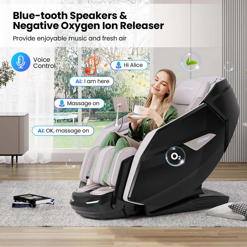 Health Detection Zero Gravity Full Body Massage Chair with 4D Dual Roller System Flexible Track, Heart Rate Monitor, Fragrance Therapy, Voice Control