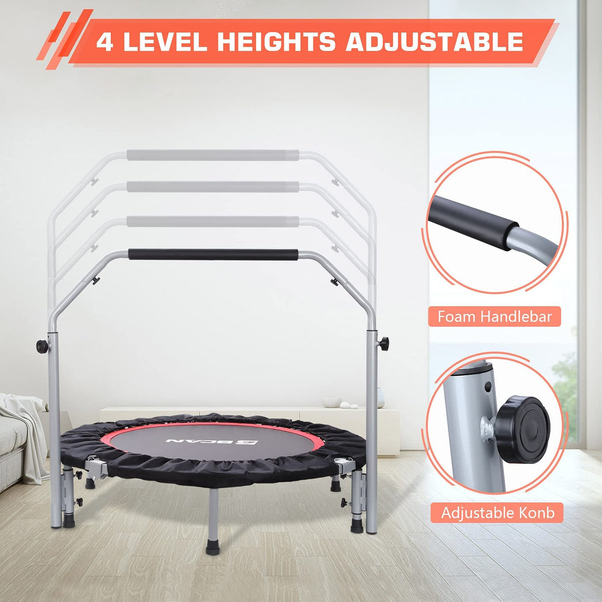 BCAN 40/48" Foldable Mini Trampoline，Workout Max Load 330lbs/440lbs