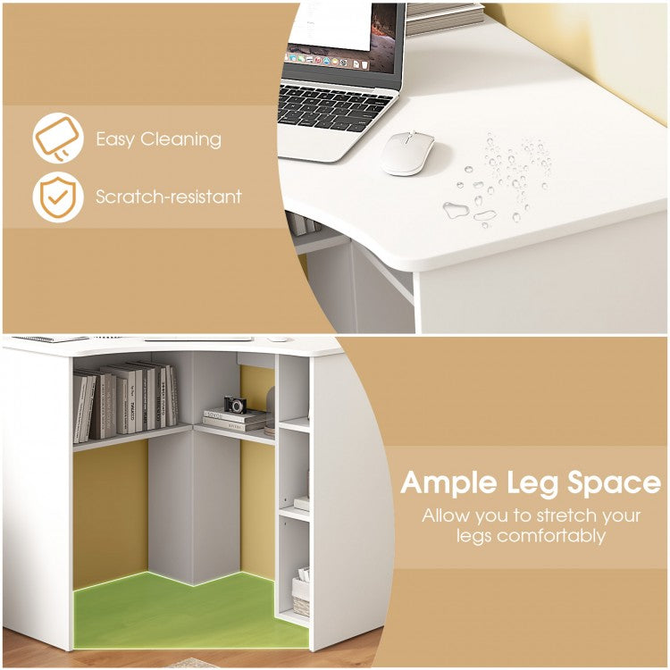 Corner Computer Desk Triangle Home Office Desk with Adjustable Shelf and Arc-Shaped Profile