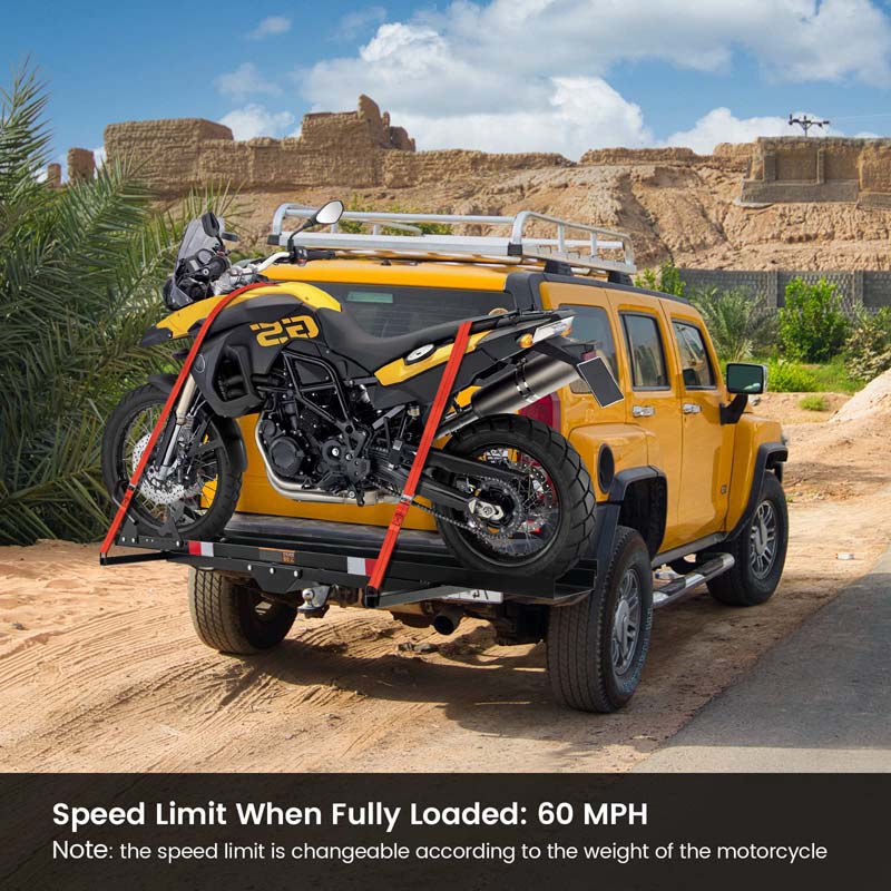 600LBS Motorcycle Hitch Carrier Fit Up to 7.5" Wide Tire, Motorcycle Carrier Hitch Mount w/Loading Ramp, Dirt Bike Trailer, Heavy Duty Motorcycle Rack