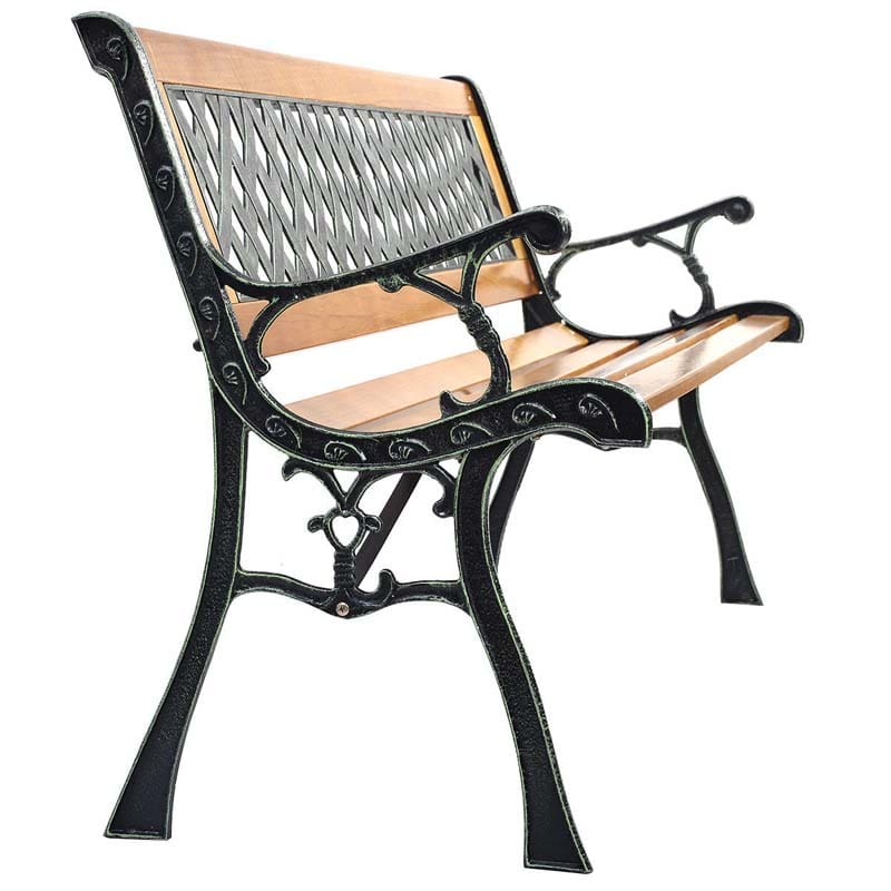 Large Cast Iron Outdoor Bench Seat, Weatherproof Wooden Garden Bench for Patio Park Porch