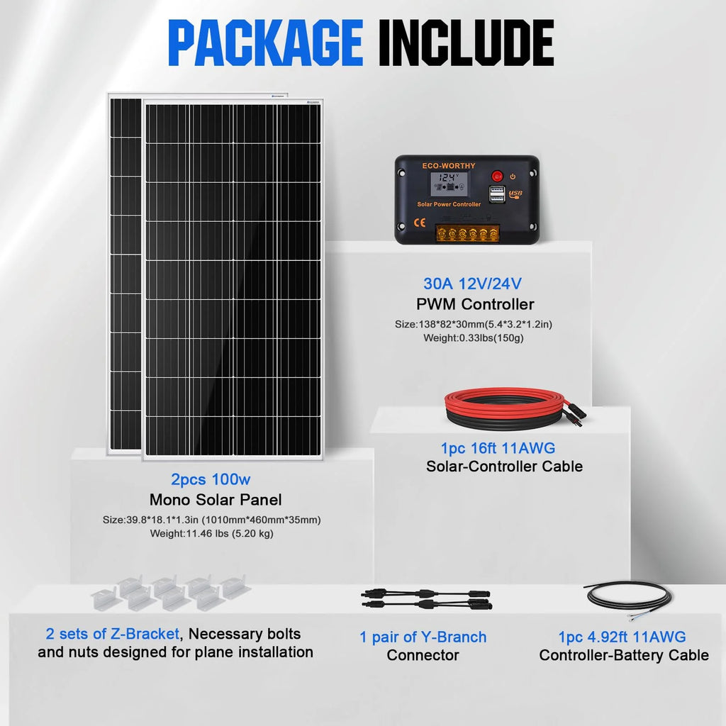 ECO-WORTHY 200 Watts 12 Volt/24 Volt Solar Panel Kit