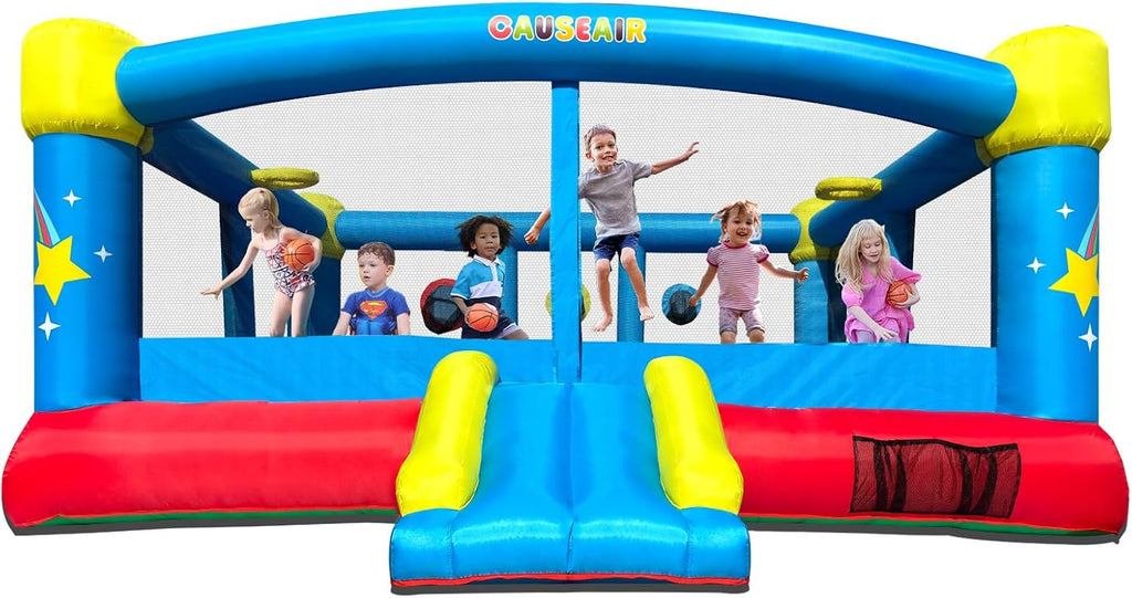 Big Inflatable Bounce House for Party Fun,15ft x 14.8ft,Double Basketball Hoop,Throw Ball Game,Reinforced PVC Bounce Floor,Jumping Bouncy Castle Holds 6 Kids