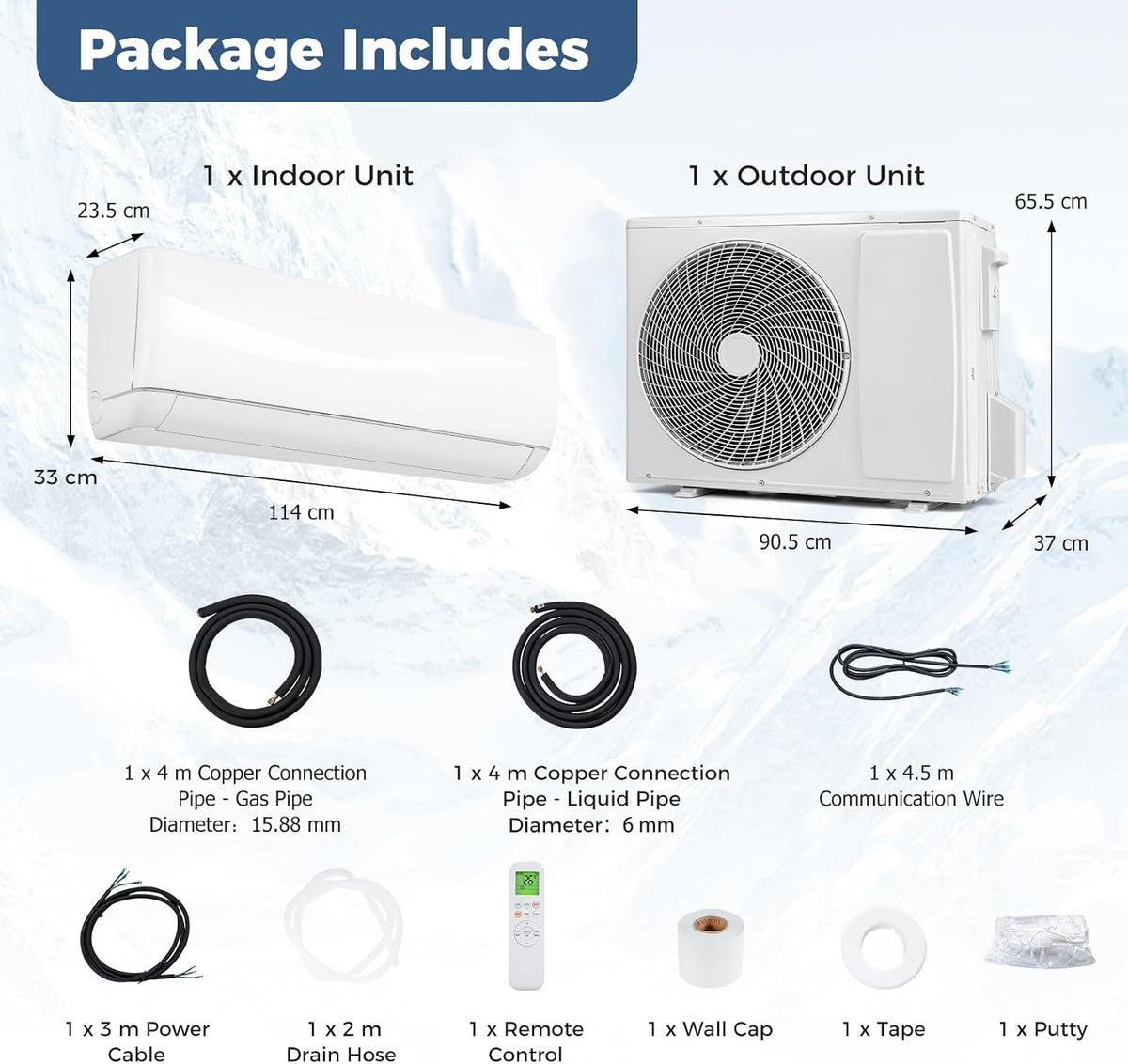 TANGZON 24000 BTU Air Conditioner Wall Split, 5 in 1 Air Conditioning Unit Heater Dehumidifier Air Purifier Fan with Heat Pump, Remote & Installation Kit, A++ Rating, Inverter, Wall AC Unit for 139㎡