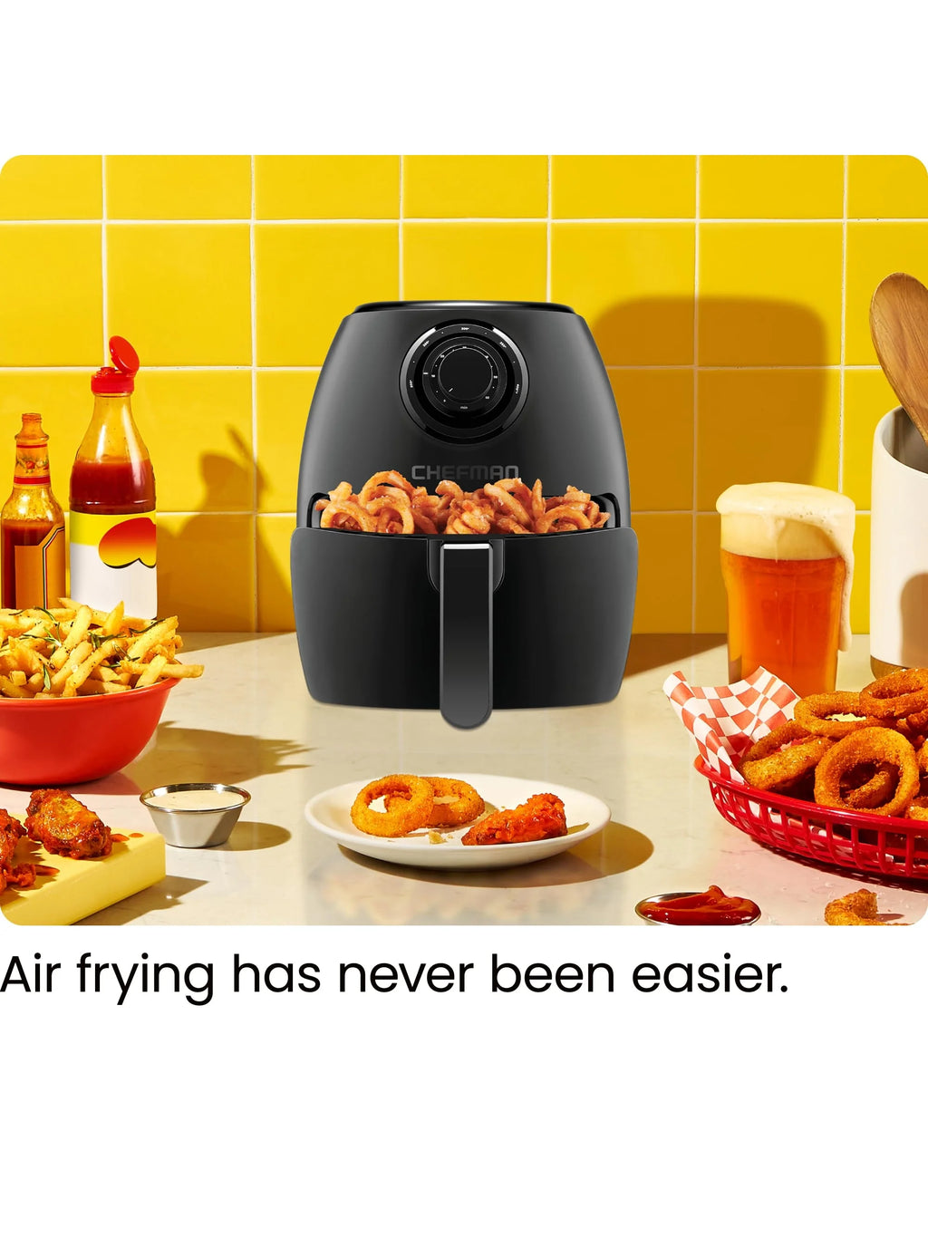 CHEFMAN Multifunctional Digital Air Fryer+ Rotisserie, Dehydrator, Convection Oven, 17 Touch Screen Presets Fry, Roast, Dehydrate, Bake, XL 10L Family Size, Auto Shutoff, Large Easy-View Window, Black