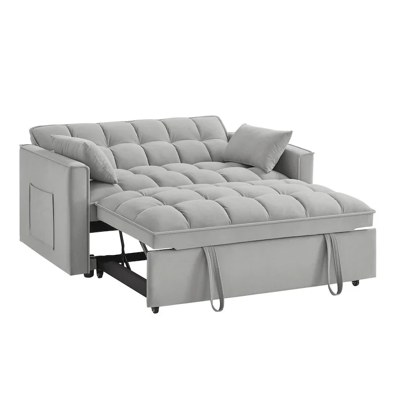 4 in1 Loveseat Sofa Bed with Armrests & Storage Pockets, Multi-Function Tufted Pull-out Sofa Bed with Adjustable Backrest