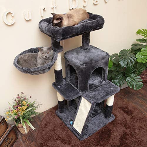 Hey-brother 41.34 inches Cat Tree with Scratching Board, 2 Luxury Condos, Cat Tower