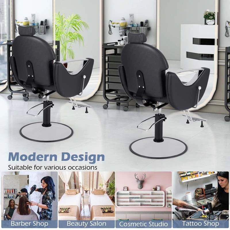 Reclining Barber Chair, 360�� Swivel Salon Chair with Heavy Duty Hydraulic Pump, Adjustable Height & Headrest for Hair Styling, Makeup, Tattoo
