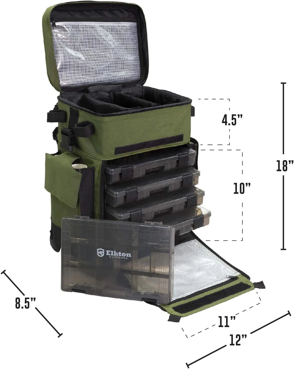 Elkton Outdoors Rolling Tackle Box with Wheels - Waterproof Rolling Fishing Backpack, 5 Removable Tackle Trays, 4 Rod Holders, Fishing Gifts for Men, Fish Tackle Bag, Roller Tackle Box