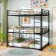 Metal Triple Bunk Bed with Safety Guardrails and 2 Ladders