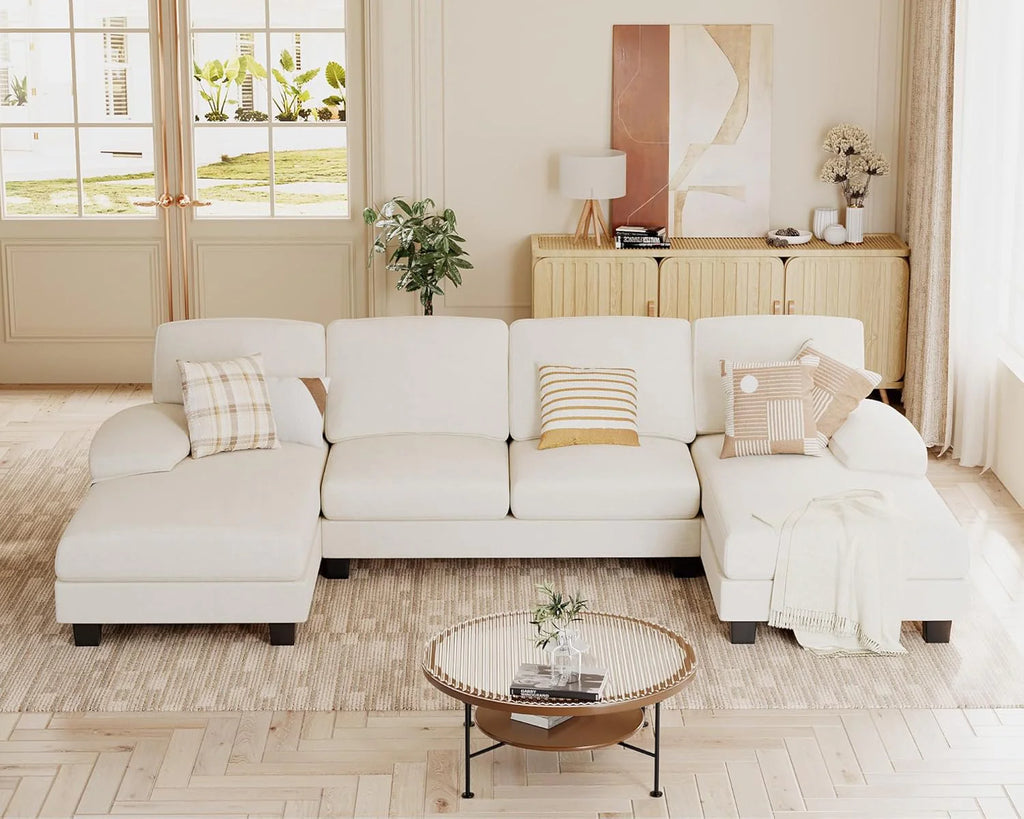Sectional Couches for Living Room, U Shaped Couch with Chenille Fabric, 4 Seat Modern Sofa with Removable Pillows for Apartment and Small Space (Fabric, Grey)