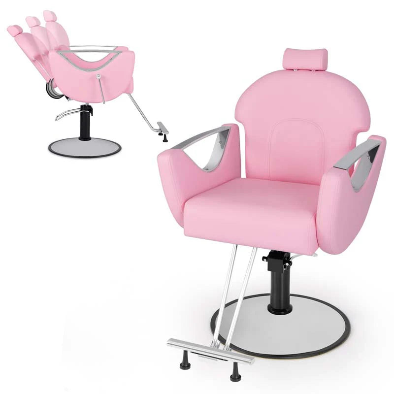 Reclining Barber Chair, 360�� Swivel Salon Chair with Heavy Duty Hydraulic Pump, Adjustable Height & Headrest for Hair Styling, Makeup, Tattoo