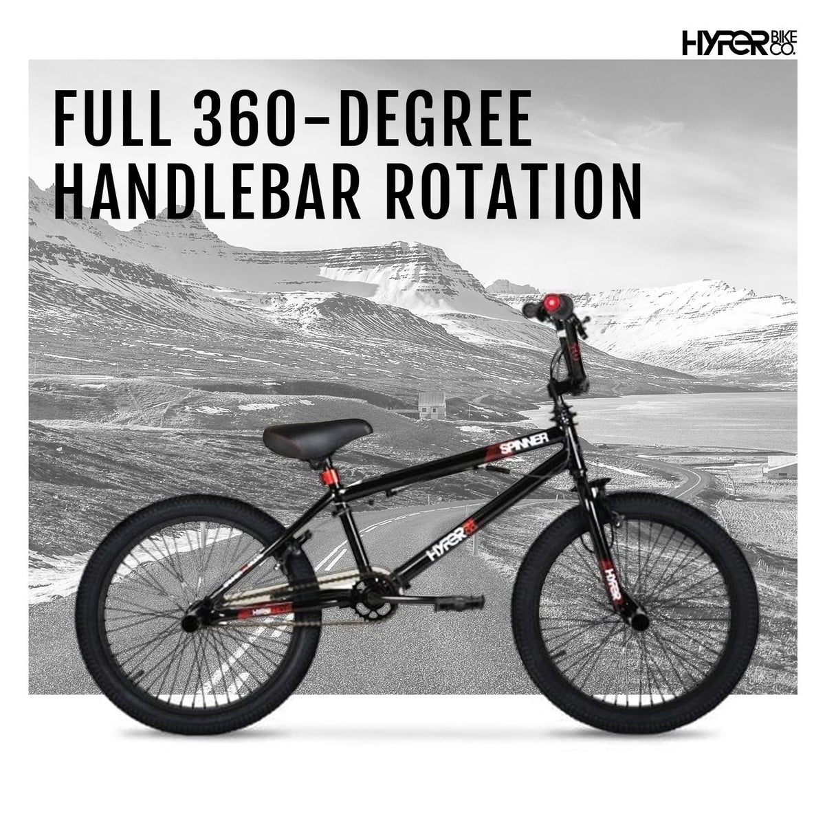 Hyper Bicycle 20 In. Boys Spinner BMX Bike, Kids, Black