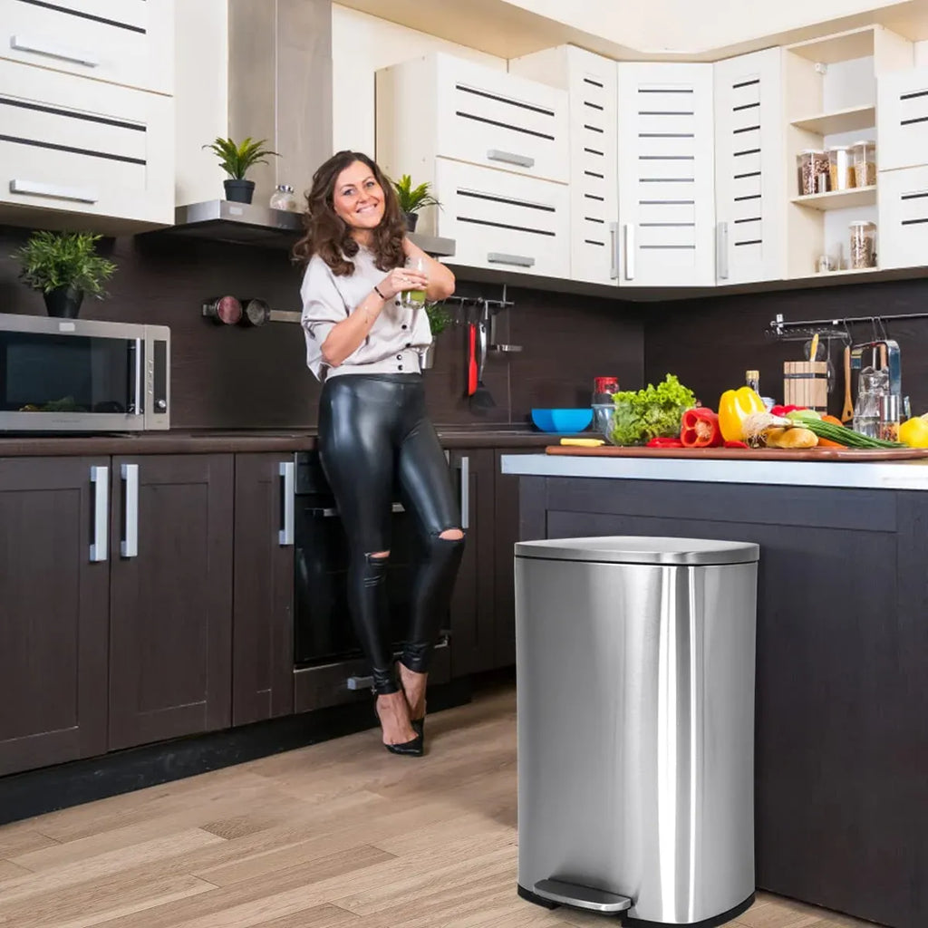 Bigacc 13 Gallon 50 Liter Kitchen Trash Can with Touch-Free & Motion Sensor, Automatic Stainless-Steel Garbage Can, Anti-Fingerprint Mute Designed Trash Bin Brushed Stainless Steel