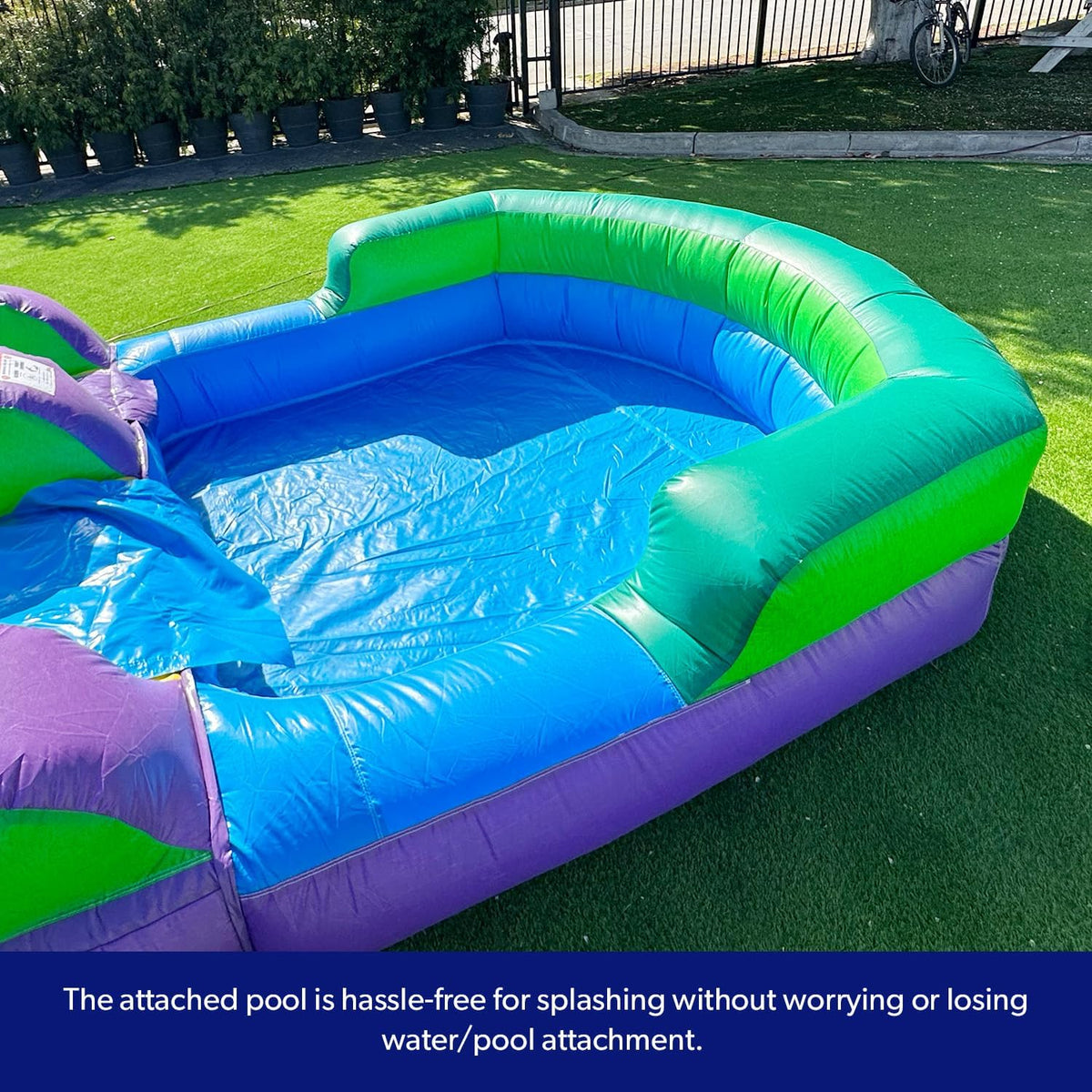 HeroKiddo 16�� Purple Tropical Lightweight Premium Commercial Grade Water Slide Inflatable with Attached Pool for Kids and Adults (with Blower), Wet Dry Use, Summer Fun