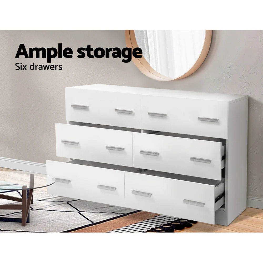 Stylish White 6-Drawer Lowboy Chest - Artiss VEDA