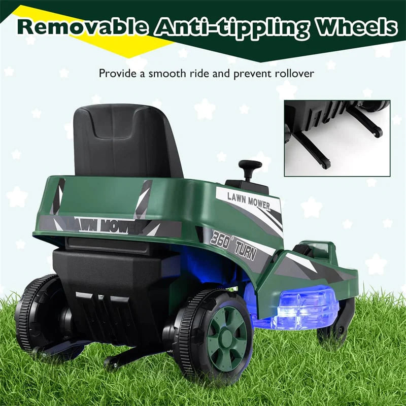 12V Kids Ride-On Lawn Mower with 360�� Twist & Turn, Dual Control Sticks, LED Lights, Toddler Electric Car Toy for Boys & Girls Aged 3-8