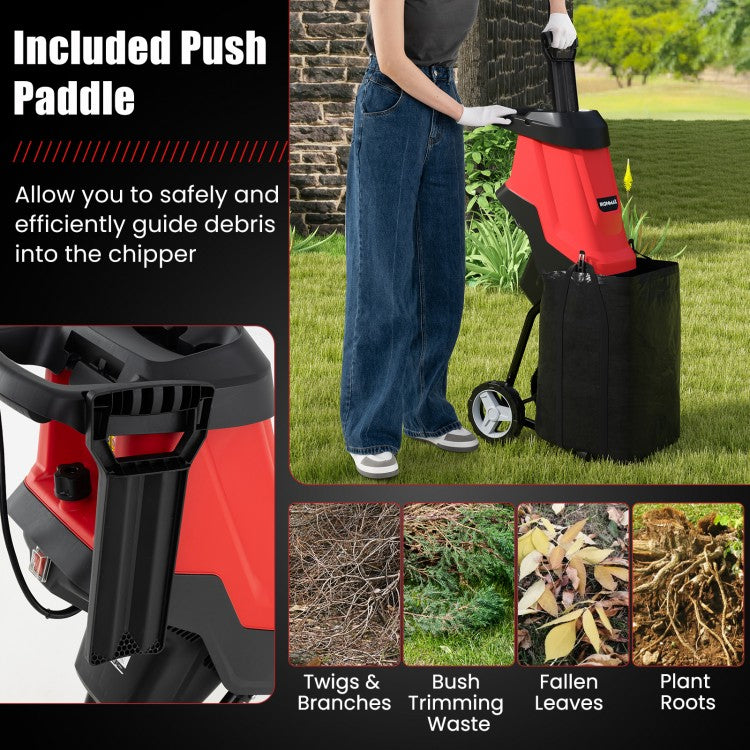 15-AMP Electric Wood Chipper and Shredder Leaf Mulcher with Wheels