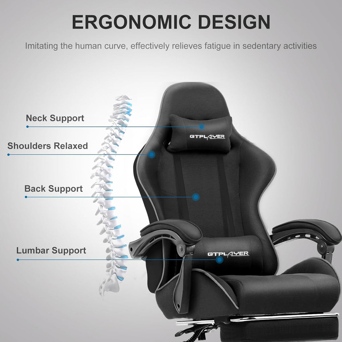 GTPLAYER Gaming Chair, Computer Chair with Footrest and Lumbar Support, Height Adjustable Game Chair with 360  -Swivel Seat and Headrest and for Office or Gaming (White)
