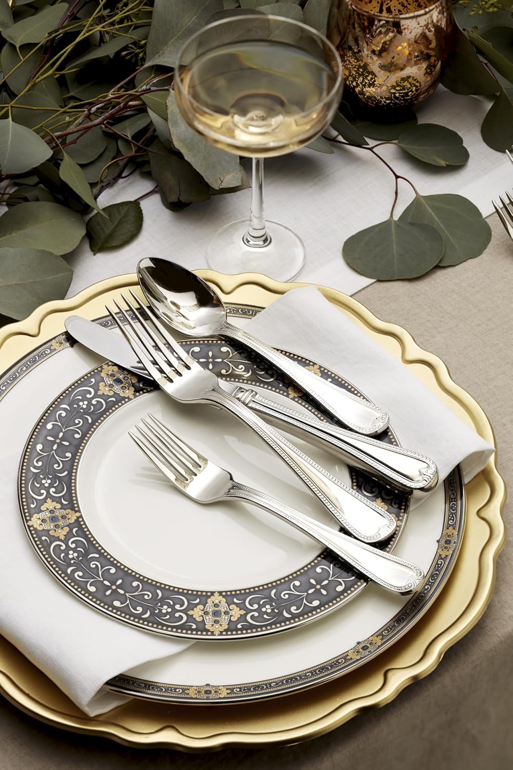 Lenox Silverware Set, Vintage Jewel 20-Piece Flatware Set, Service For 4, 18/10 Stainless Steel, Dishwasher Safe, Knives Spoons And Forks Set, Home And Kitchen Utensils (Silver, 20 Piece)