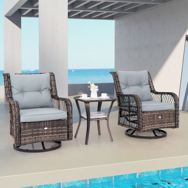 3 Pieces Outdoor Swivel Rocker Set with Small Side Table