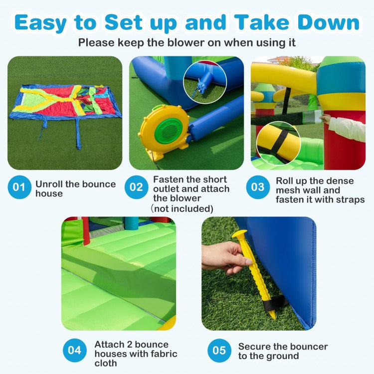 Inflatable Obstacle Course Bounce House with Dual Slides and Tunnels without Blower