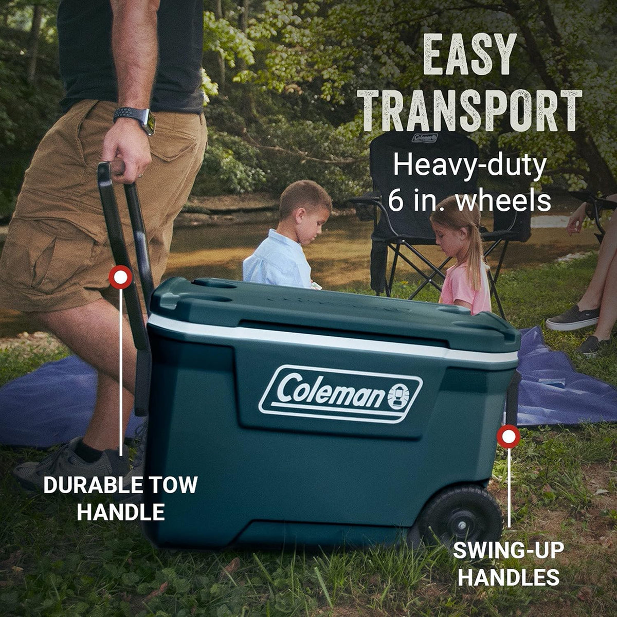 Coleman Classic Series Insulated Portable Wheeled Cooler, Leak-Resistant Outdoor Hard Cooler Keeps Ice up to 5 Days, 100-Quart