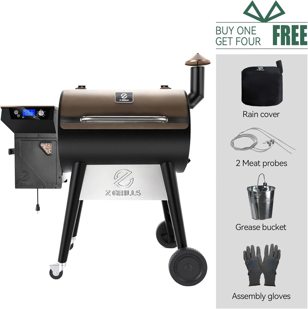 Z GRILLS Wood Pellet Grill Smoker with 552 Cooking Area & Front Shelf for Outdoor BBQ, Smoke, Bake and Roast, 550C
