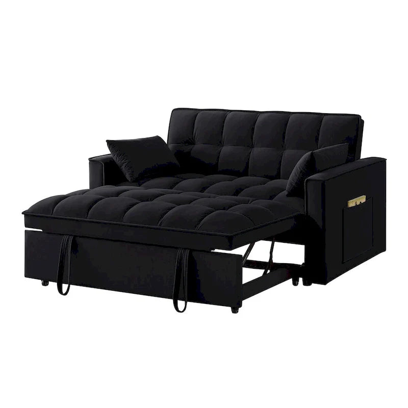 4 in1 Loveseat Sofa Bed with Armrests & Storage Pockets, Multi-Function Tufted Pull-out Sofa Bed with Adjustable Backrest