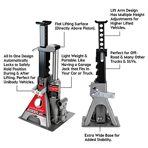 Powerbuilt 3 Ton, Bottle Jack and Jack Stands in One, 6000 Pound Capacity