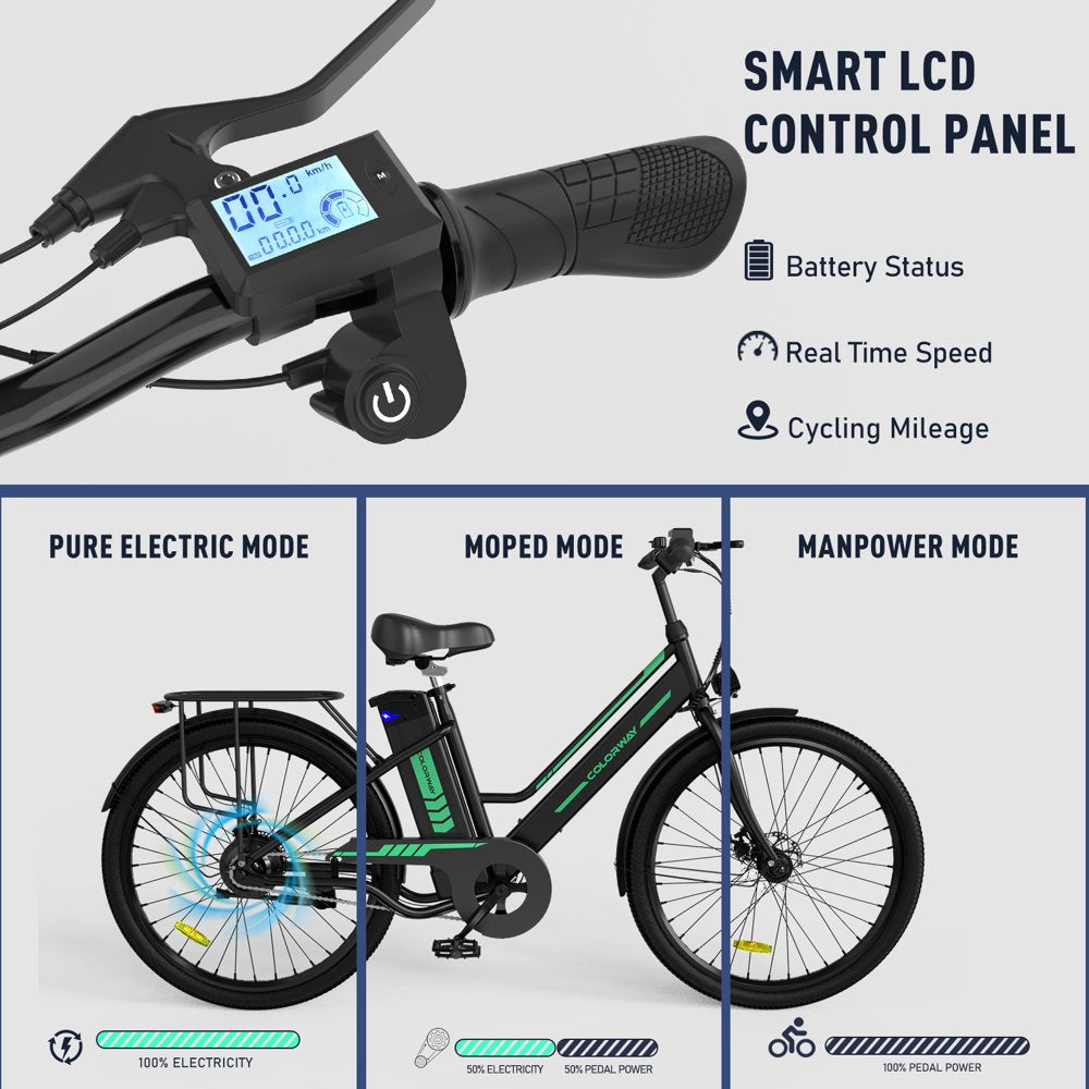 COLORWAY BK8 Women’s Electric Bike, 500W Motor, 36V 12Ah Battery, 26′�?Tires, Steel Frame