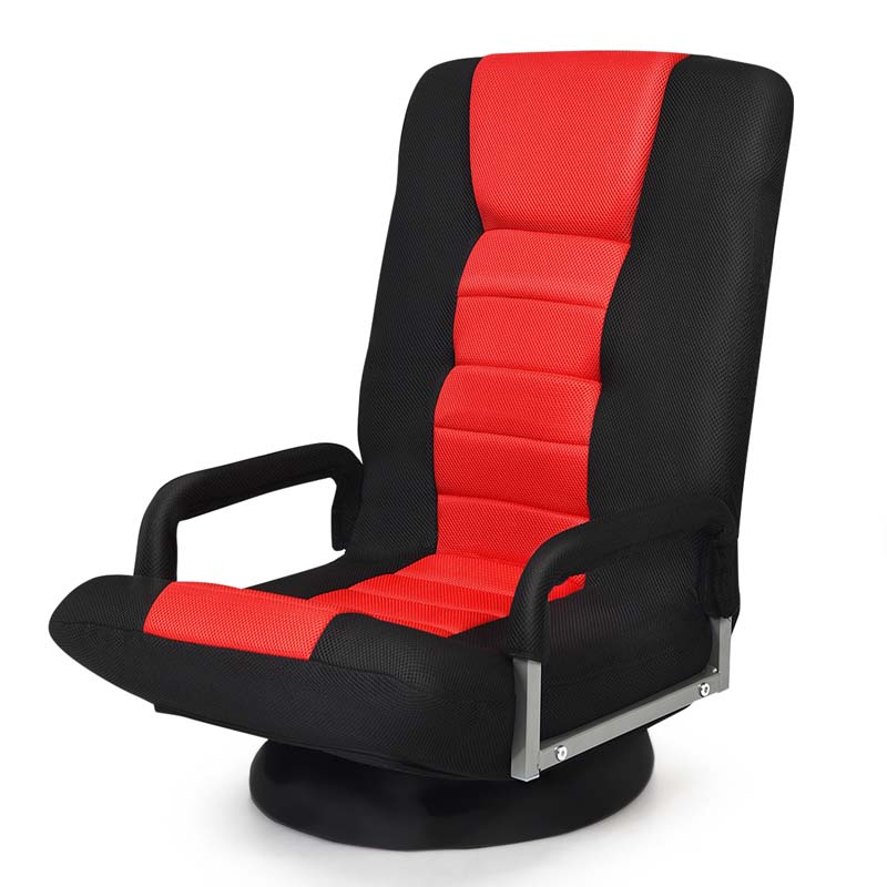 360�� Swivel Floor Gaming Chair, 6-Position Adjustable Folding Floor Chair Recliner, Breathable Mesh Fabric Lazy Soft Sofa