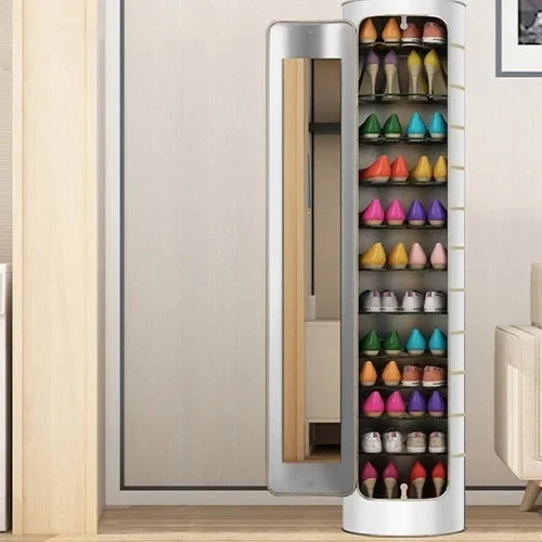 Large-capacity multi-layer rotating disinfection shoe cabinet [with mirror + deodorizer]