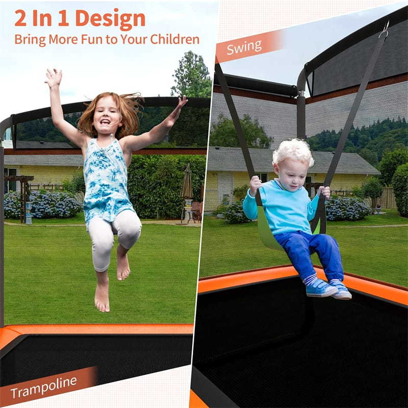 6FT Kids Trampoline with Swing, Safety Enclosure, ASTM Approved Rectangle Recreational Trampoline for 3-8 Years Indoor/Outdoor, Max Load 220lbs