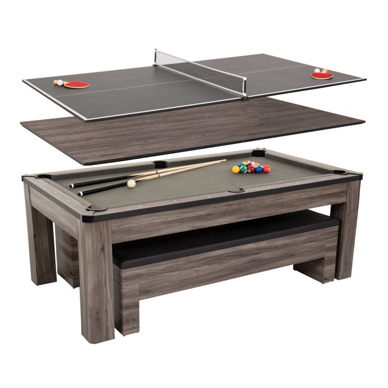 7′ 3-in-1 Combination Table Includes Billiards, Table Tennis, & Dining Table