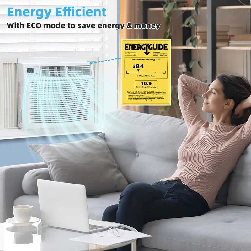 10000 BTU Quiet Window Air Conditioner with Remote & ECO Mode, Energy Star Certified 3-in-1 Window AC Unit with Dehumidifier