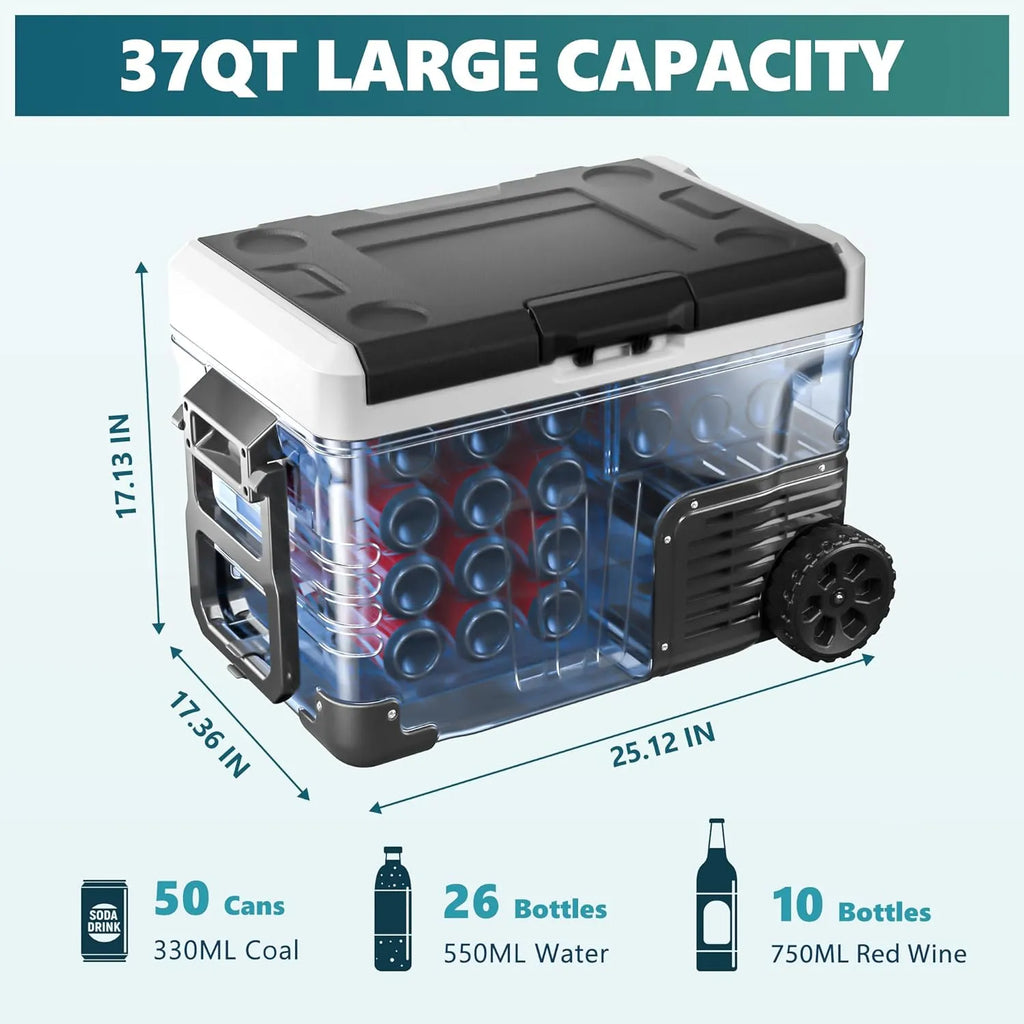 12 Volt Refrigerator, 53QT(50L) Electric Cooler, Portable Freezer 12V/24V DC 110-240V AC, 12V Fridge -4�H~68�H, 12V Cooler with Wheels & 2 Baskets for Travel, Truck, Boat, Camping