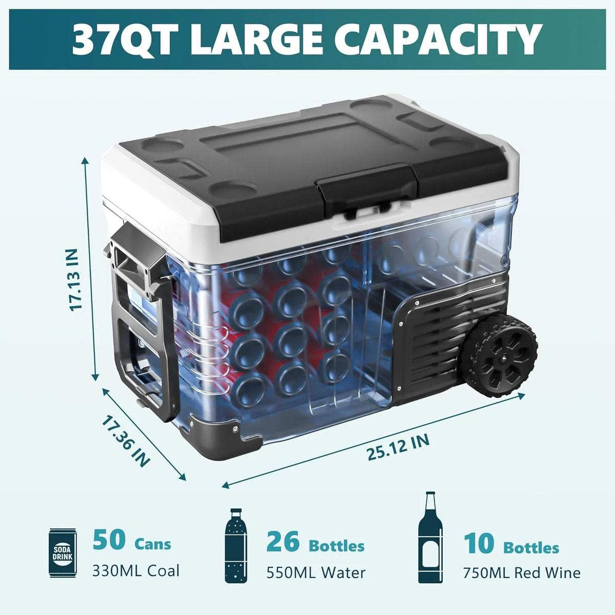 12 Volt Refrigerator, 53QT(50L) Electric Cooler, Portable Freezer 12V/24V DC 110-240V AC, 12V Fridge -4�H~68�H, 12V Cooler with Wheels & 2 Baskets for Travel, Truck, Boat, Camping