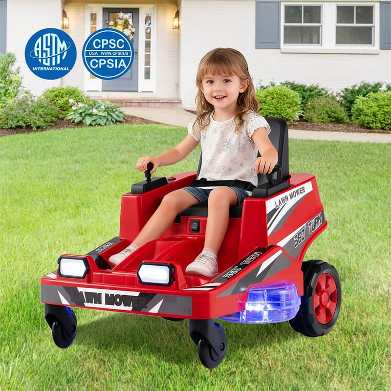 12V Kids Ride-On Lawn Mower with 360�� Twist & Turn, Dual Control Sticks, LED Lights, Toddler Electric Car Toy for Boys & Girls Aged 3-8