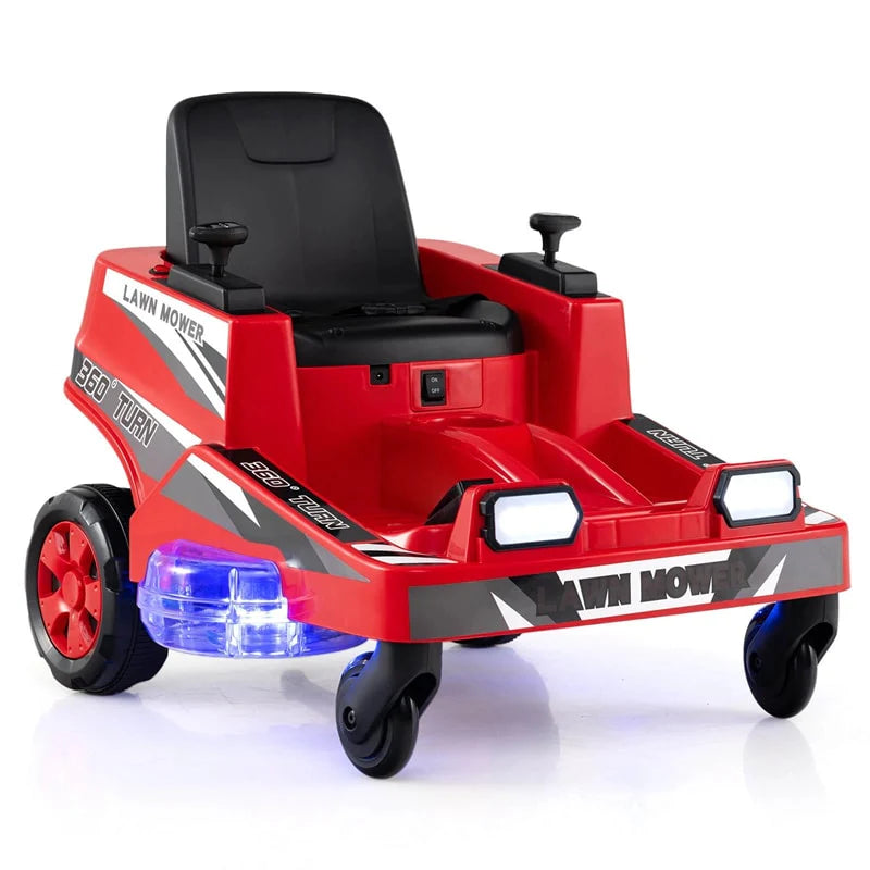 12V Kids Ride-On Lawn Mower with 360�� Twist & Turn, Dual Control Sticks, LED Lights, Toddler Electric Car Toy for Boys & Girls Aged 3-8