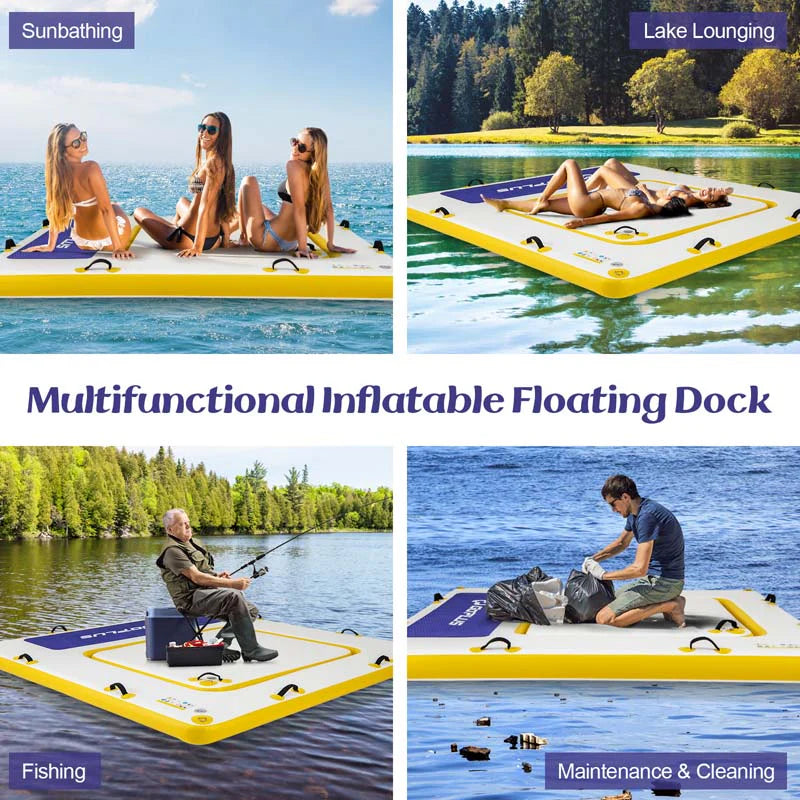 8 x 8FT Inflatable Floating Dock, Swim Dock Platform with Mesh Swim Lounge Removable Insert & Portable Bag for Lake, Beach, River, Pool