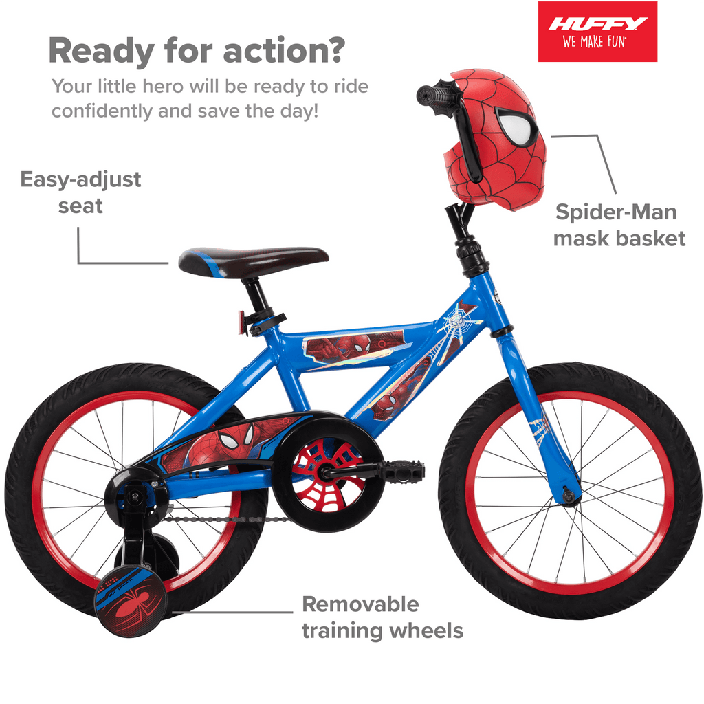 Huffy Marvel Spider-Man Kids Bike, 16��� Wheels, Ages 3+, Training Wheels, Steel Frame, Coaster Brake